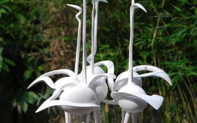 戶外景區(qū)抽象玻璃鋼白色火烈鳥雕塑