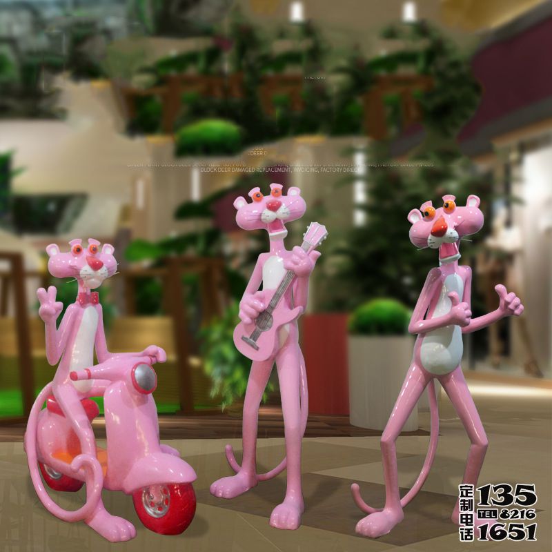 商場室內玻璃鋼可愛卡通粉紅豹擺件