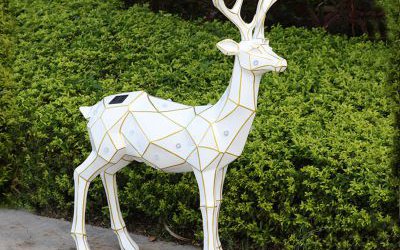 公園玻璃鋼幾何太陽能照明鹿雕塑