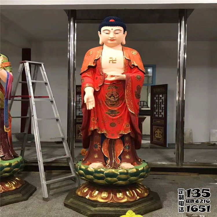 景區寺廟玻璃鋼彩繪供奉佛像三圣佛雕塑