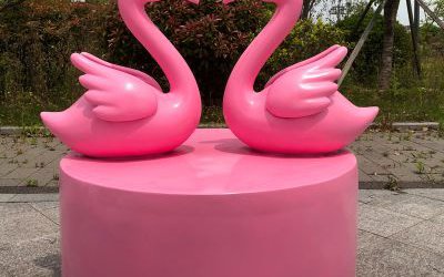 公園玻璃鋼卡通創意粉色天鵝雕塑戶外園美陳裝飾品擺件