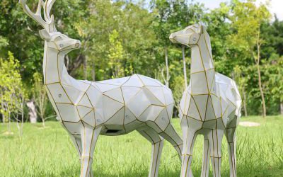 幾何太陽能玻璃鋼戶外公園梅花鹿雕塑